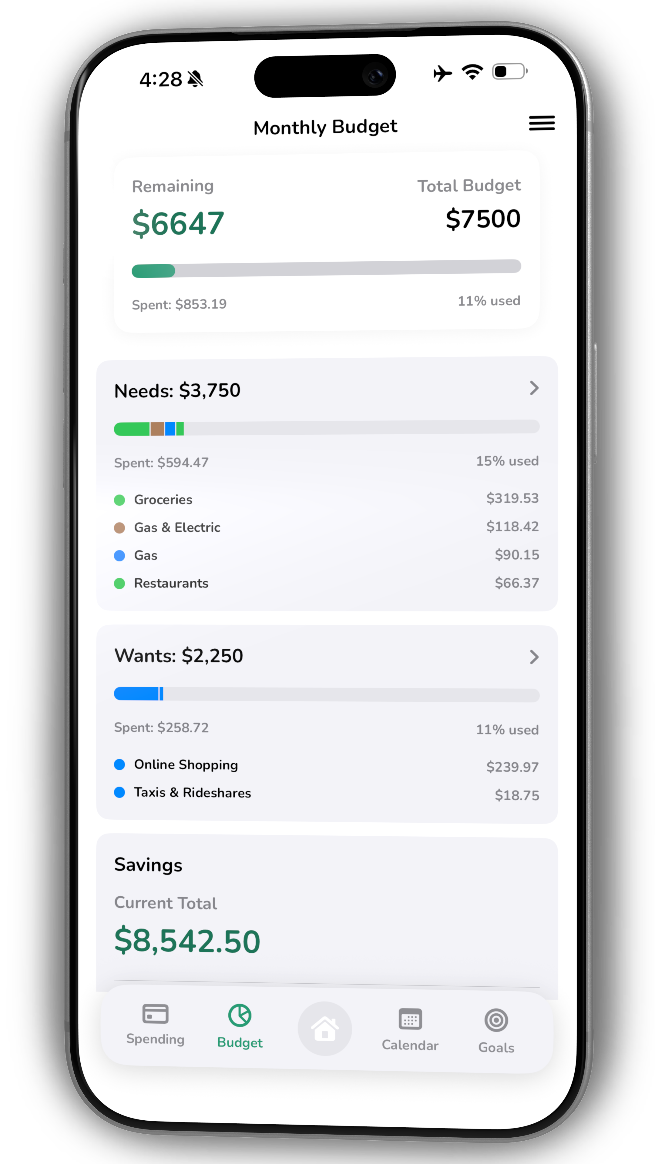 Pancake app budget buckets screen